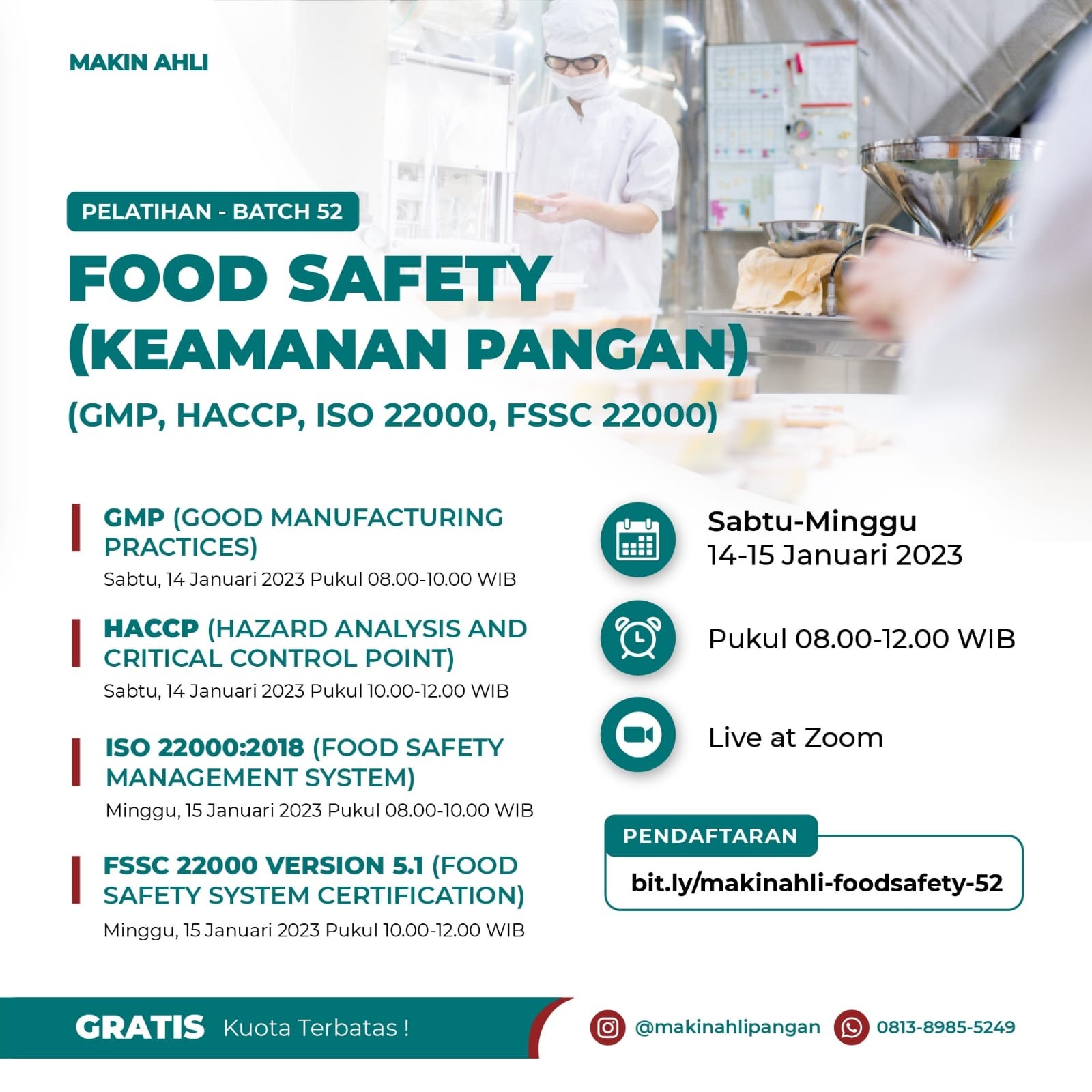 PELATIHAN FOOD SAFETY GRATIS BATCH 52