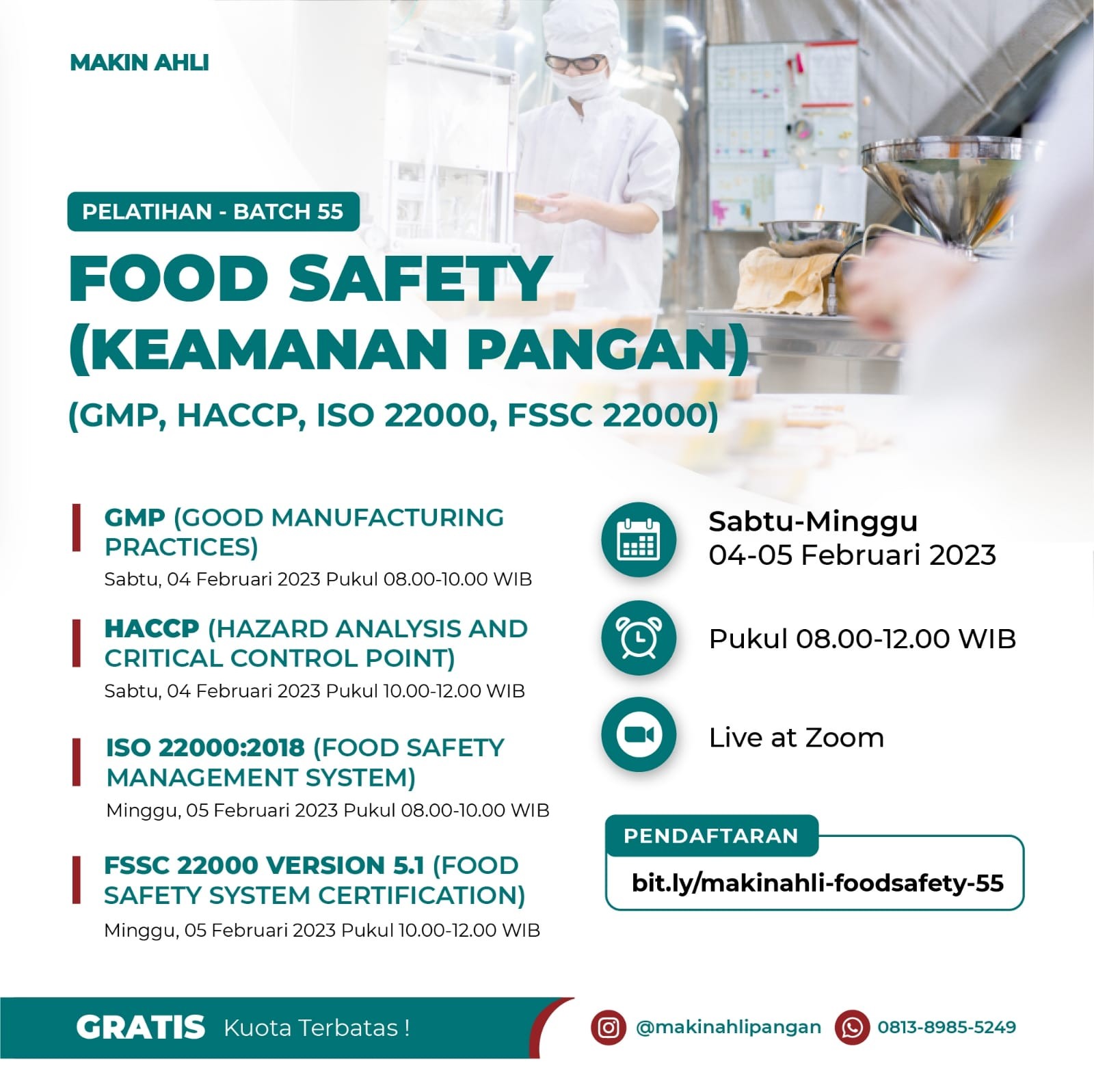 PELATIHAN FOOD SAFETY GRATIS BATCH 55