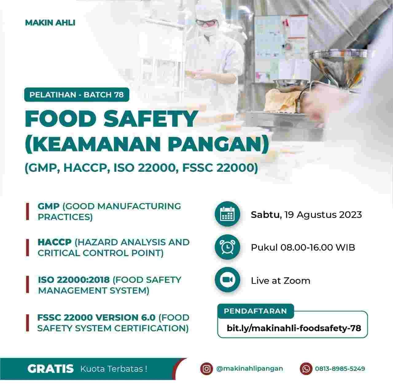 Pelatihan Food Safety Gratis 