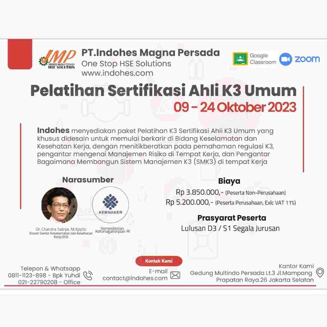Pelatihan Ahli K3 Umum | 09 - 24 Oktober 2023